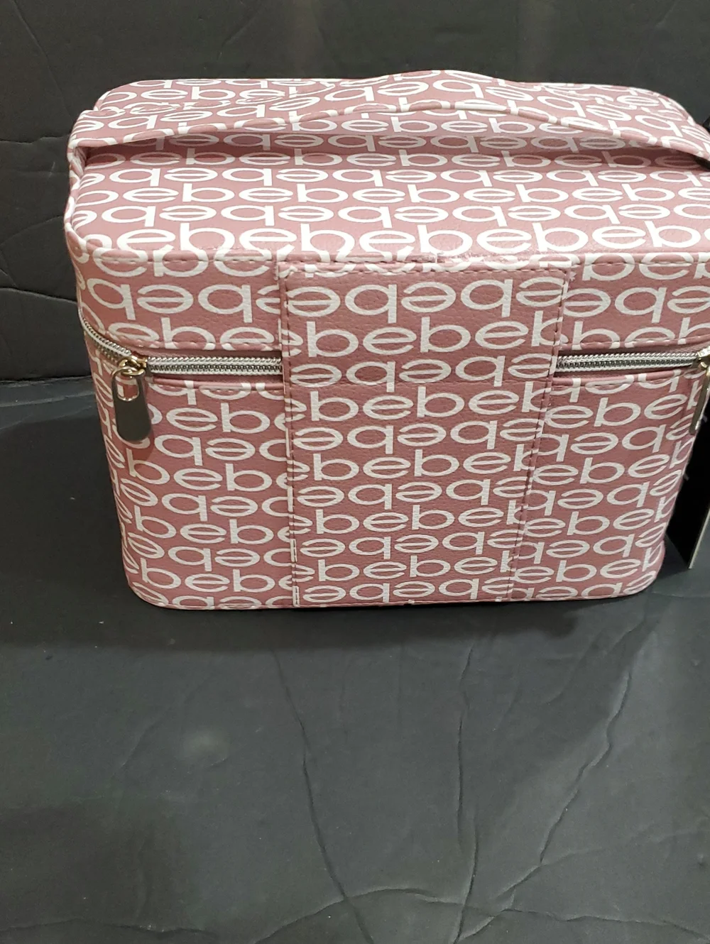 Bebe pink rose blush Bebe white monogram medium cosmetics beauty hard train case